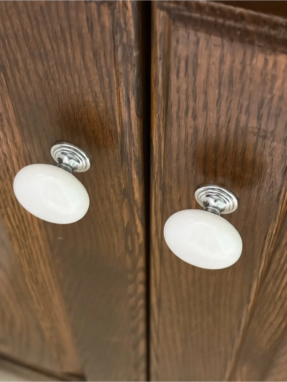 White Ceramic Cabinet Knobs with Silver Hardware - Set - Picture 4 of 6
